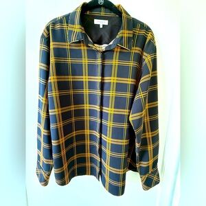 Lafayette 148 Orange and Black Plaid Button-Up Shirt